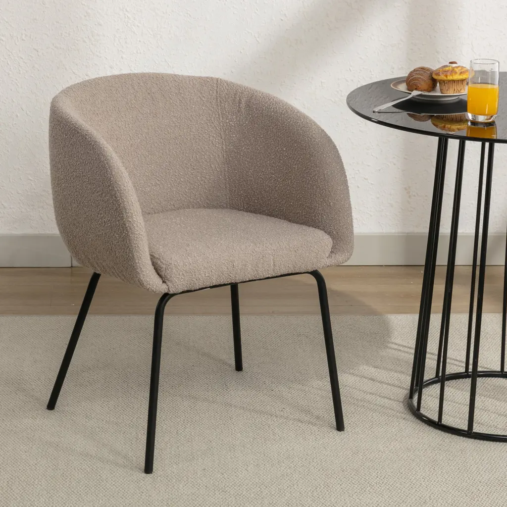 Set 1 Boucle Material Dining Chair Black Metallic Legs Light Comfort dg collection