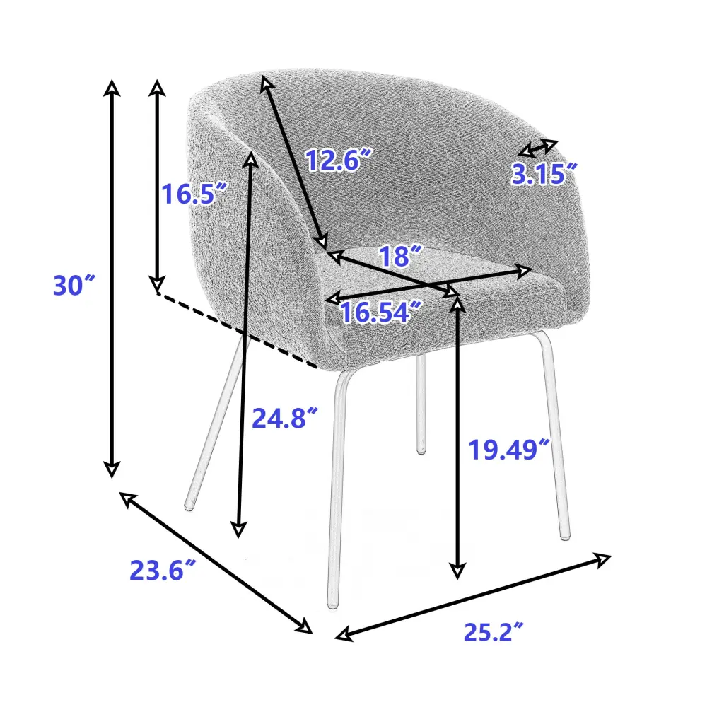 Set 2 Boucle Material Dining Chairs Black Metal Legs Ivory White dg collection