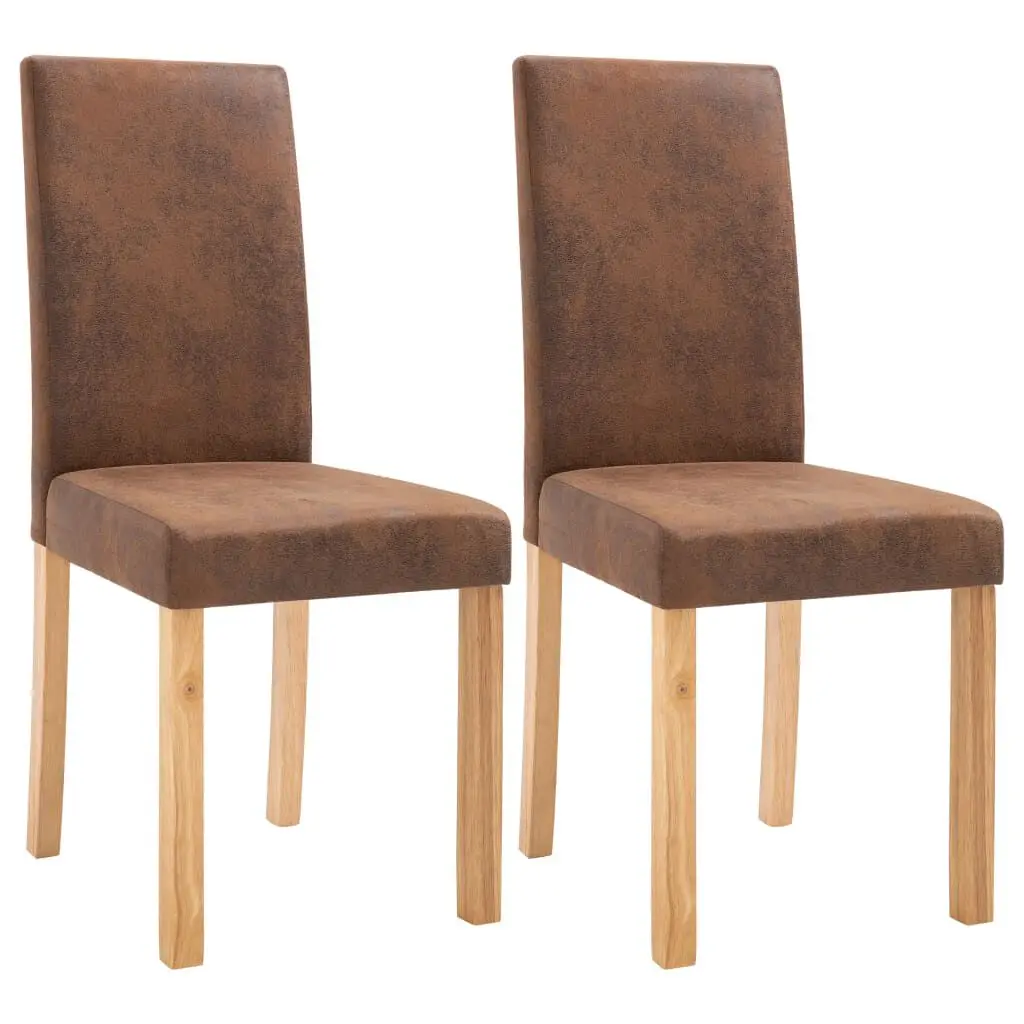 Dining Chairs Set 2 Brown Faux Suede Leather Modern