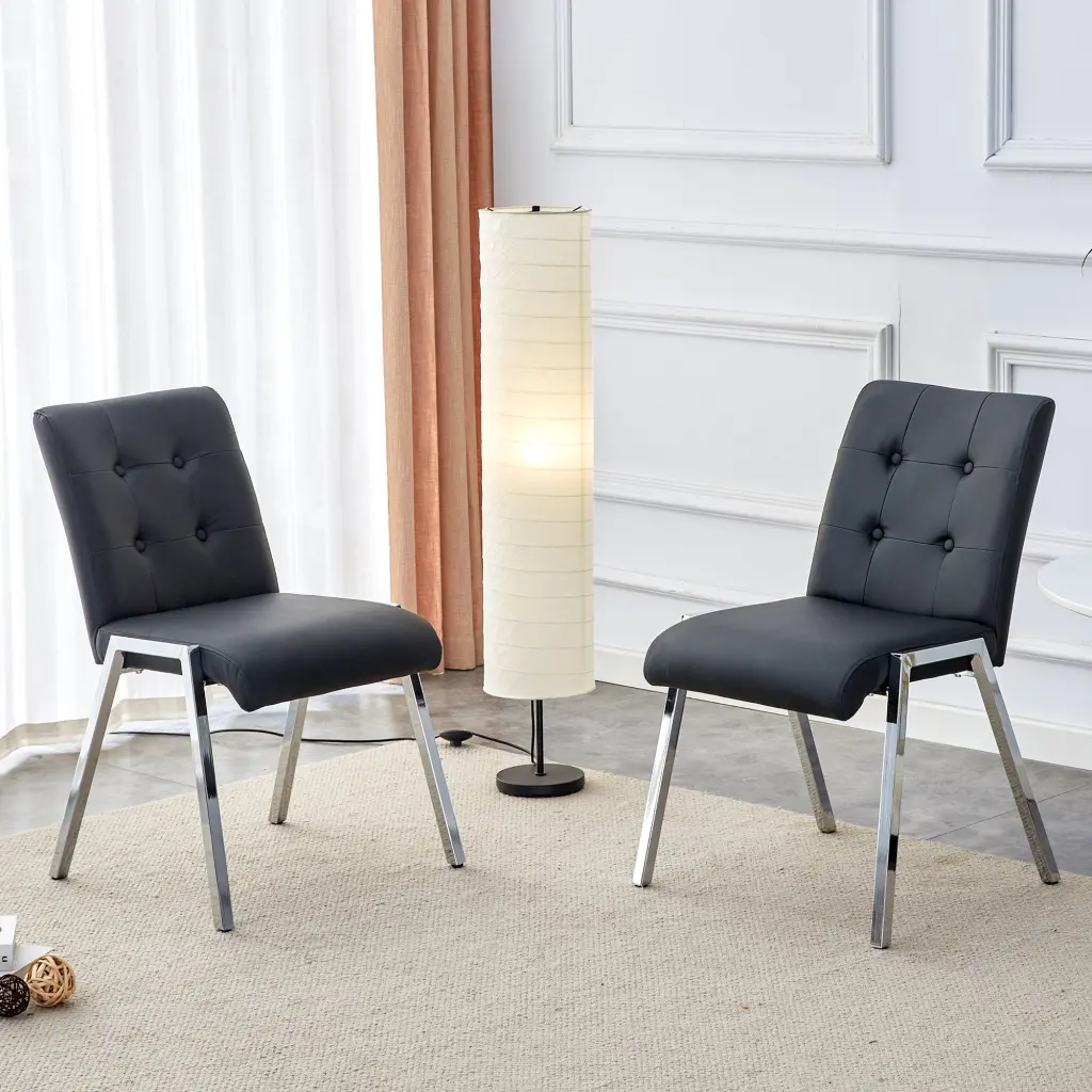 Grid Armless High Backrest Dining Chair Electroplated Metallic Legs Black Modern Kitchen Chair droom w-1151