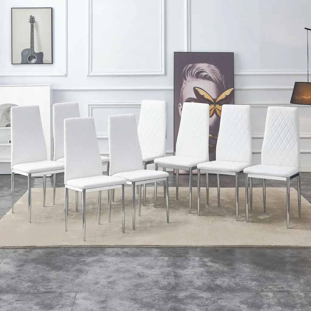 Grid Armless High Backrest Dining Chair 8-Piece Set Silver Metal droom w-1151