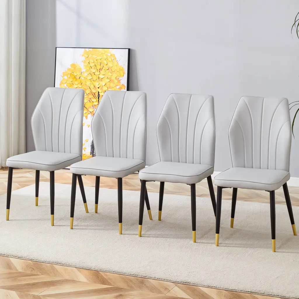 4 Light Gray Modern Dining Chairs Chic PU Patterned Backrest droom w-1151
