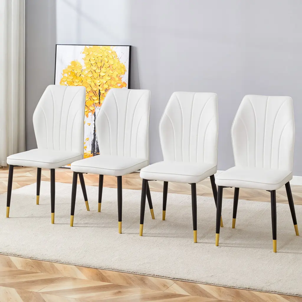 4 Modern Dining Chairs Chic PU Patterned Backrest and Black Metal Legs droom w-1151