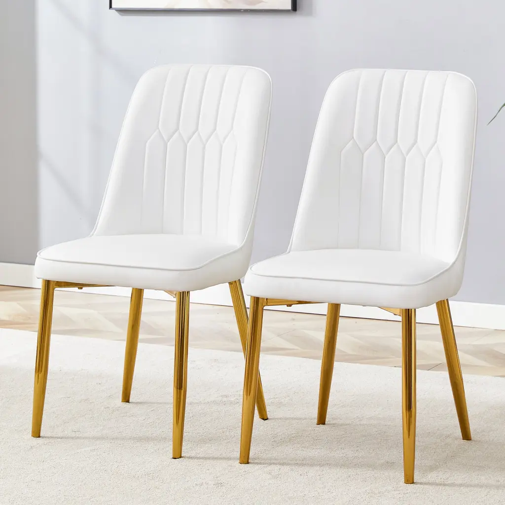 2 Modern Dining Chairs Polished PU Backrest Metal Legs Set droom w-1151