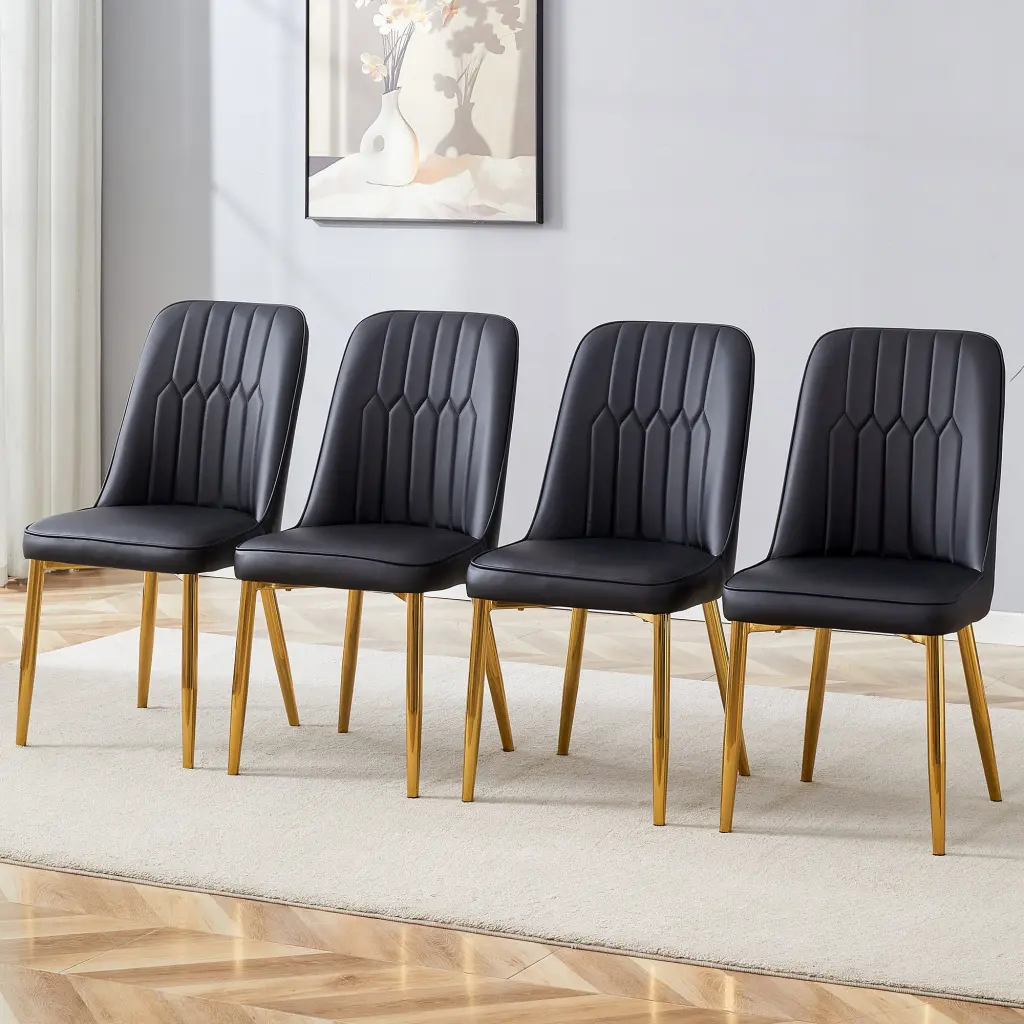 4 Modern Dining Chairs Polished Pu Hide Backrest Metal Legs droom w-1151