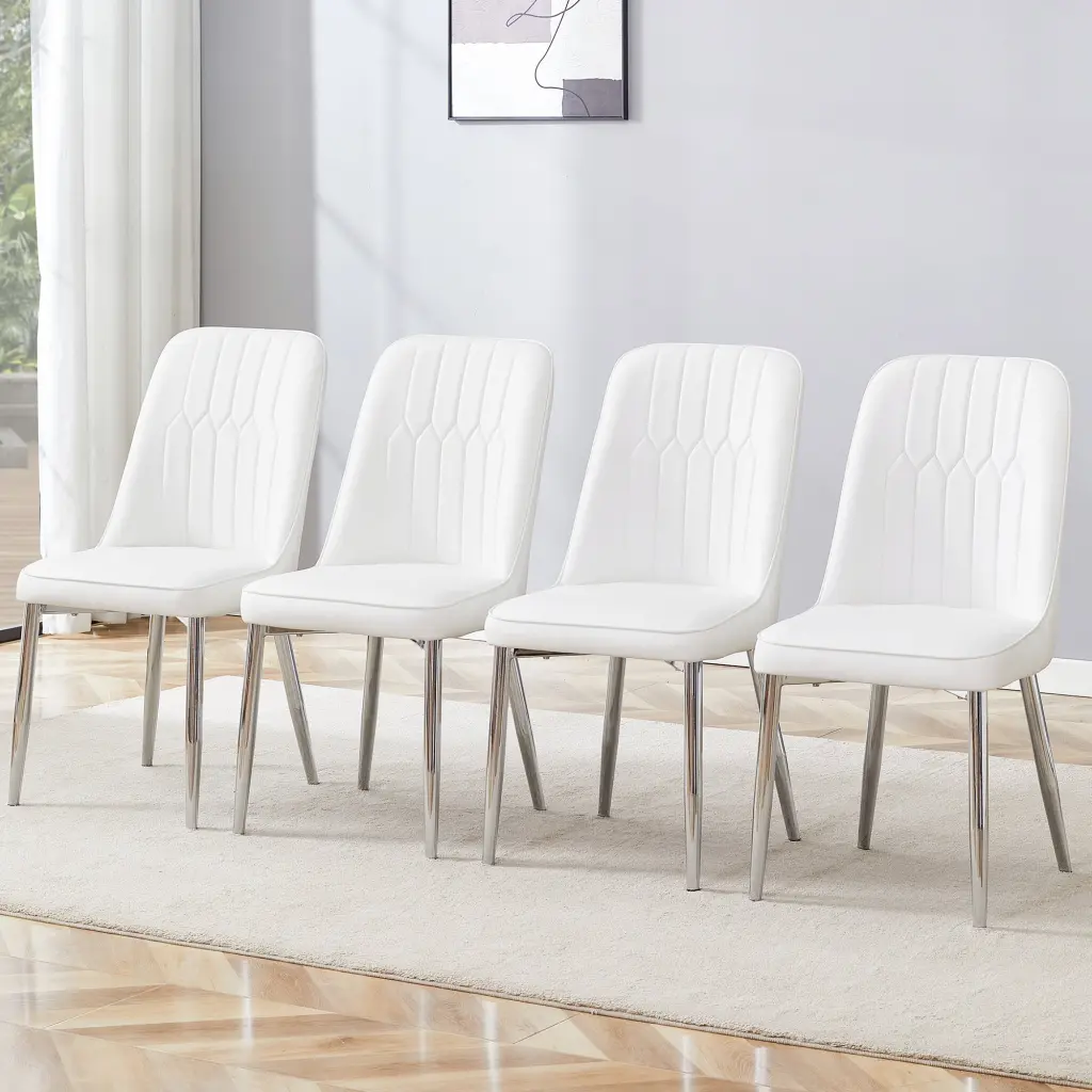 4 Modern Dining Chairs Smooth Pu Hide Backrest Metal Legs droom w-1151