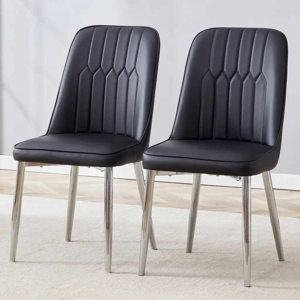 2 Modern Dining Chairs Smooth PU Hide Backrest and Shiny Metal Legs droom w-1151