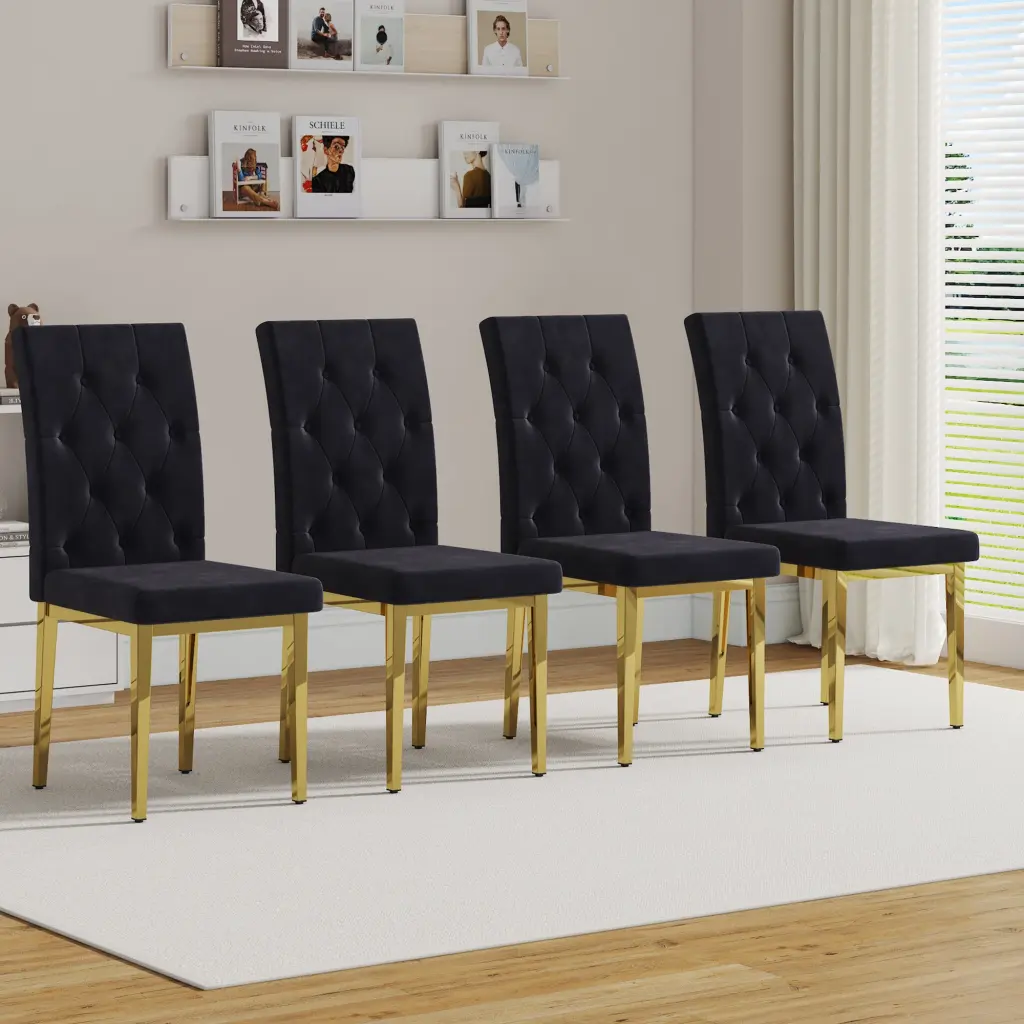 4 Piece Modern Kitchen Dining Chair Upholstered High Backrest Metallic droom w-1151