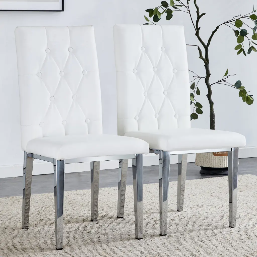 2 Piece White Armless Dining Chairs Modern Kitchen and Dining Room droom w-1151