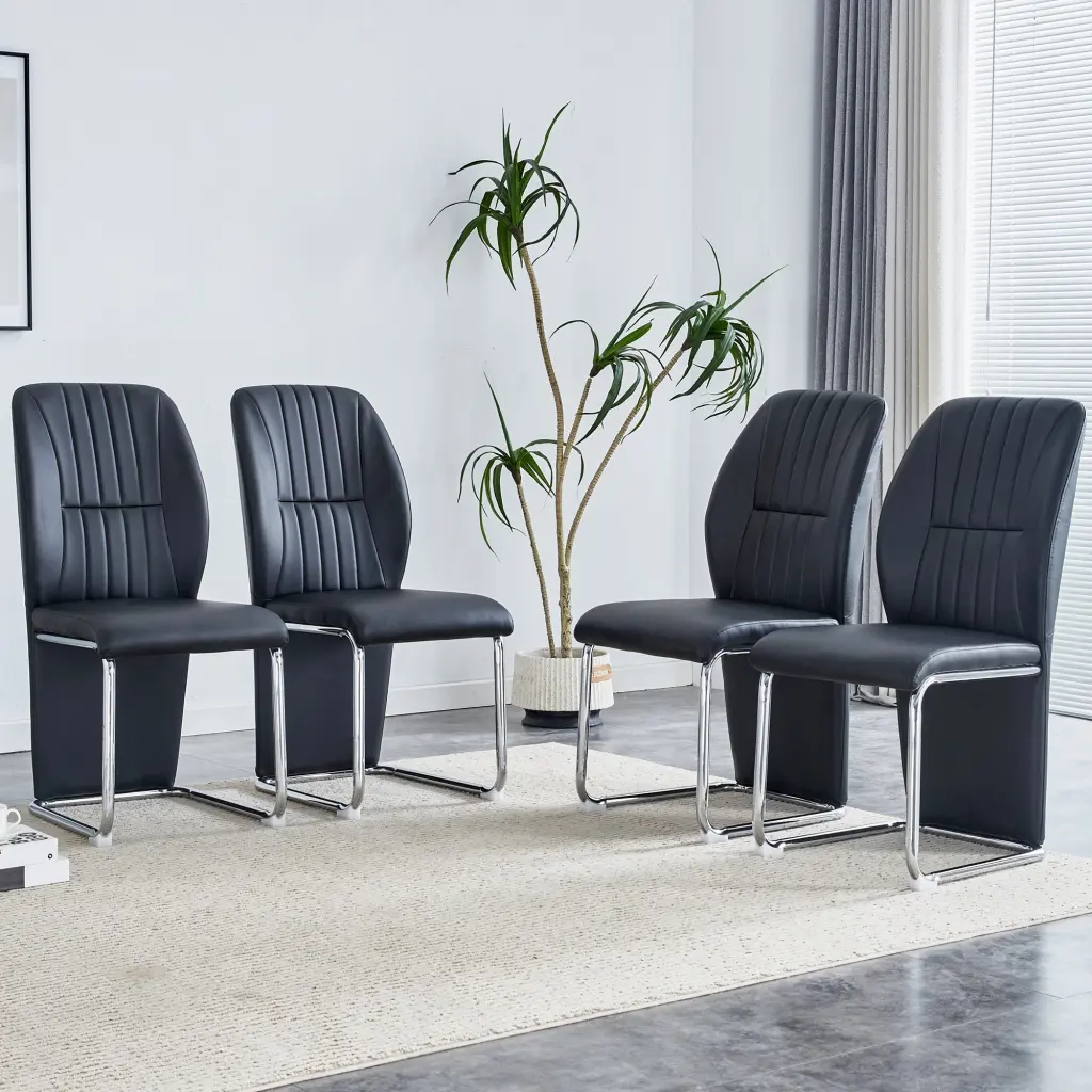 Set 4 Black Dining Chairs PU Material High Back Kitchen or Dining Room droom w-1151