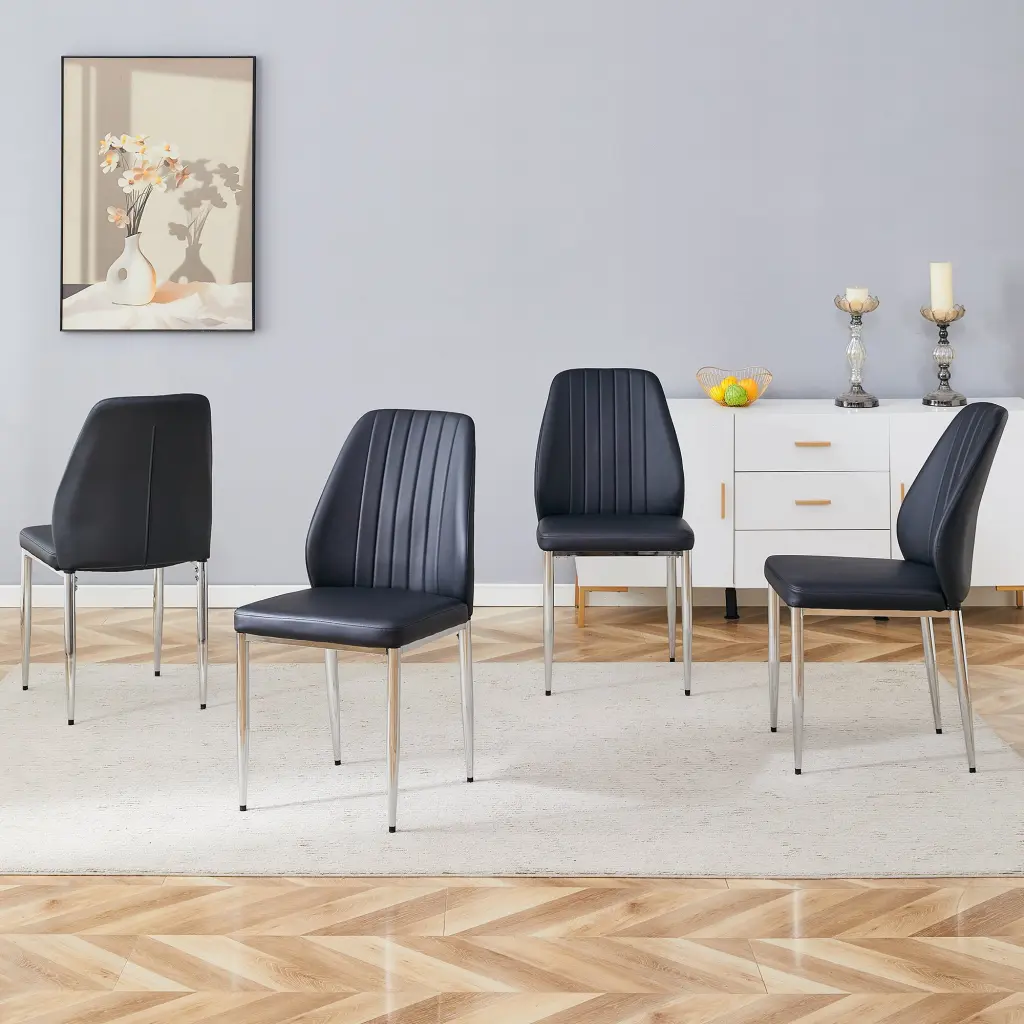 Set Four Black PU Ease Dining Chairs 17.7x25 Inches droom w-1151