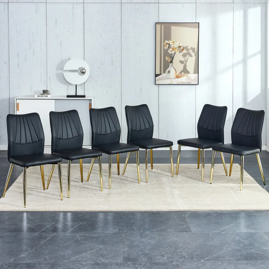 Six Black Dining Chairs Modern Middle Ages Style Plastic Construction droom w-1151