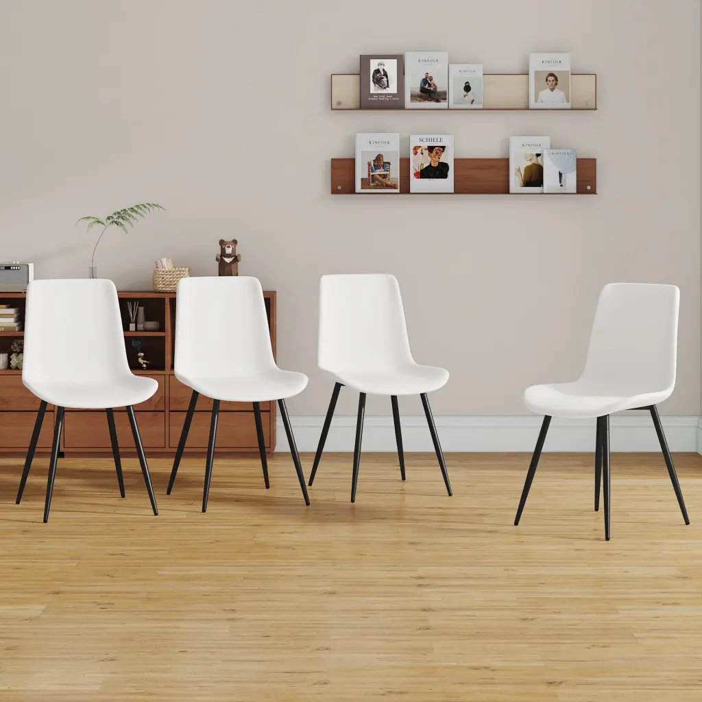 White Artificial Leather Backrest Dining Chair Black Metal Legs droom w-1151