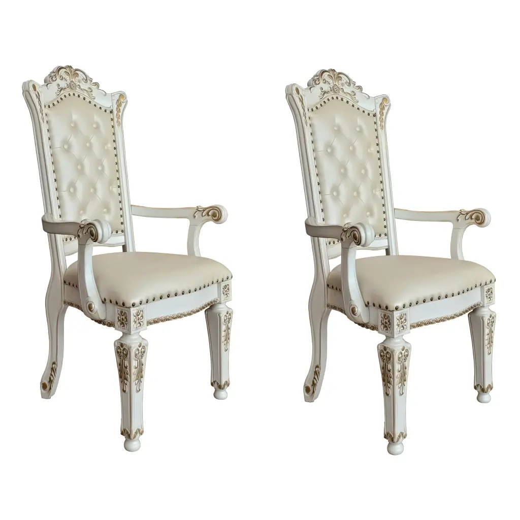Beige and Antique Pearl Tufted Back Arm Chairs Set 2 furniture max