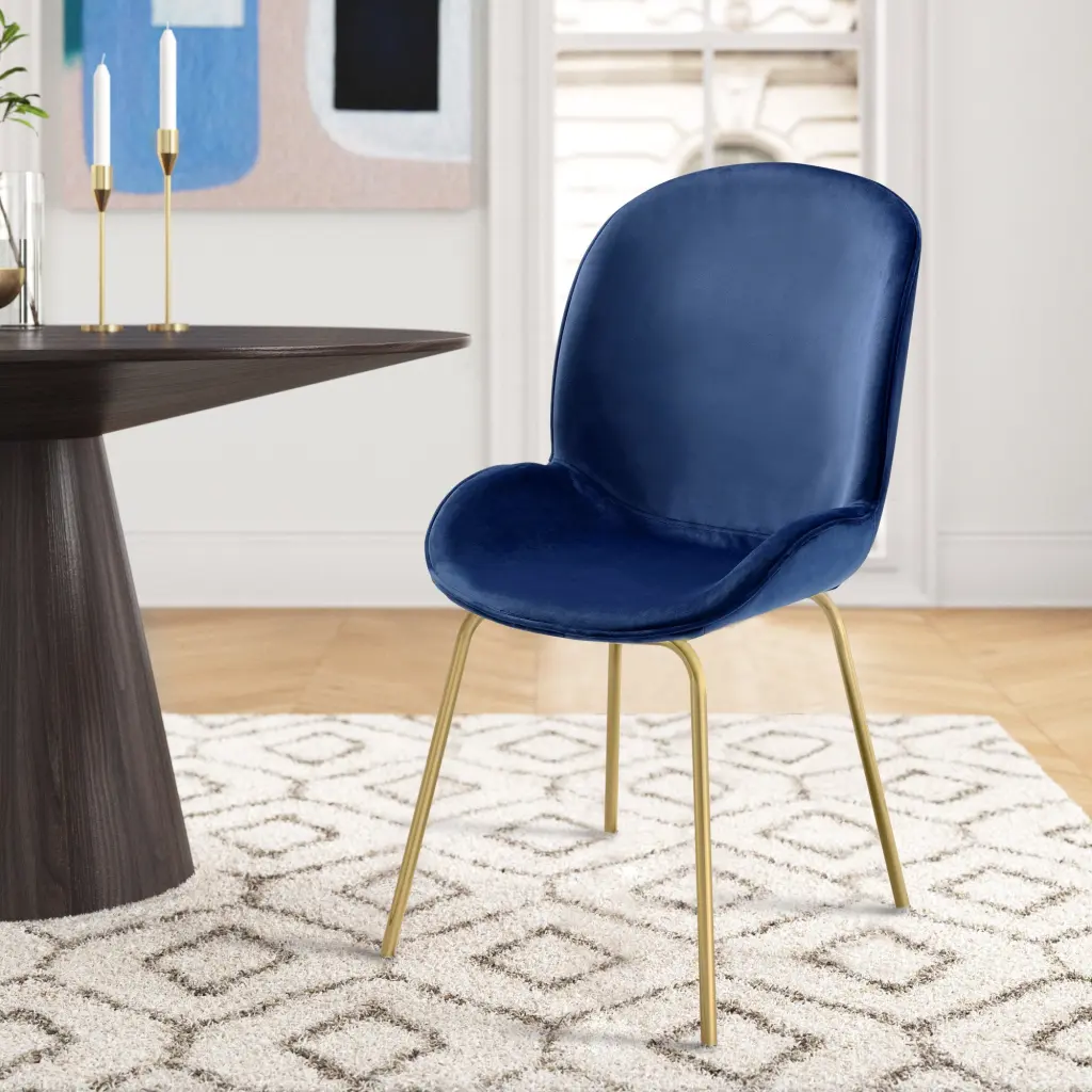 Blue and Precious Metal Solid Back Side Chairs Set 2 Dining Room furniture max