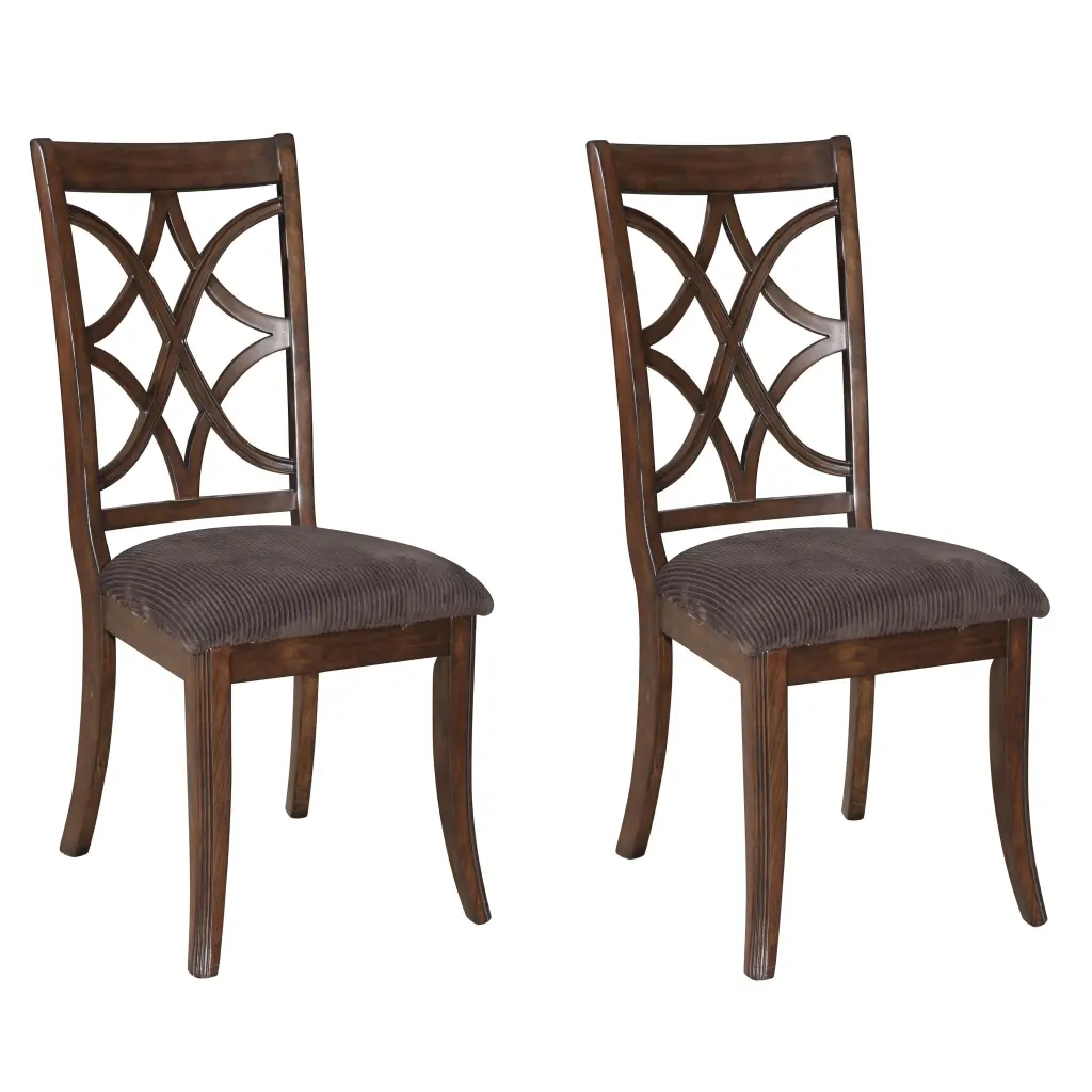 Brown And Dark Walnut Cross Back Side Chairs Set 2 Dining Chairs furniture max