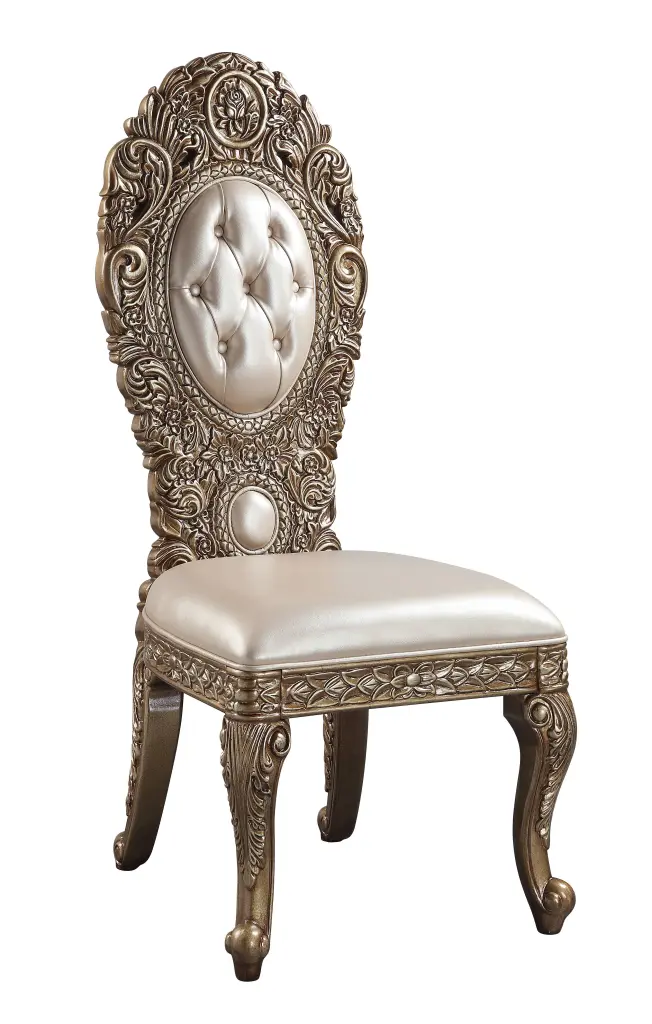 Ivory and Precious Metal Side Chair Tufted Back Set 2 furniture max