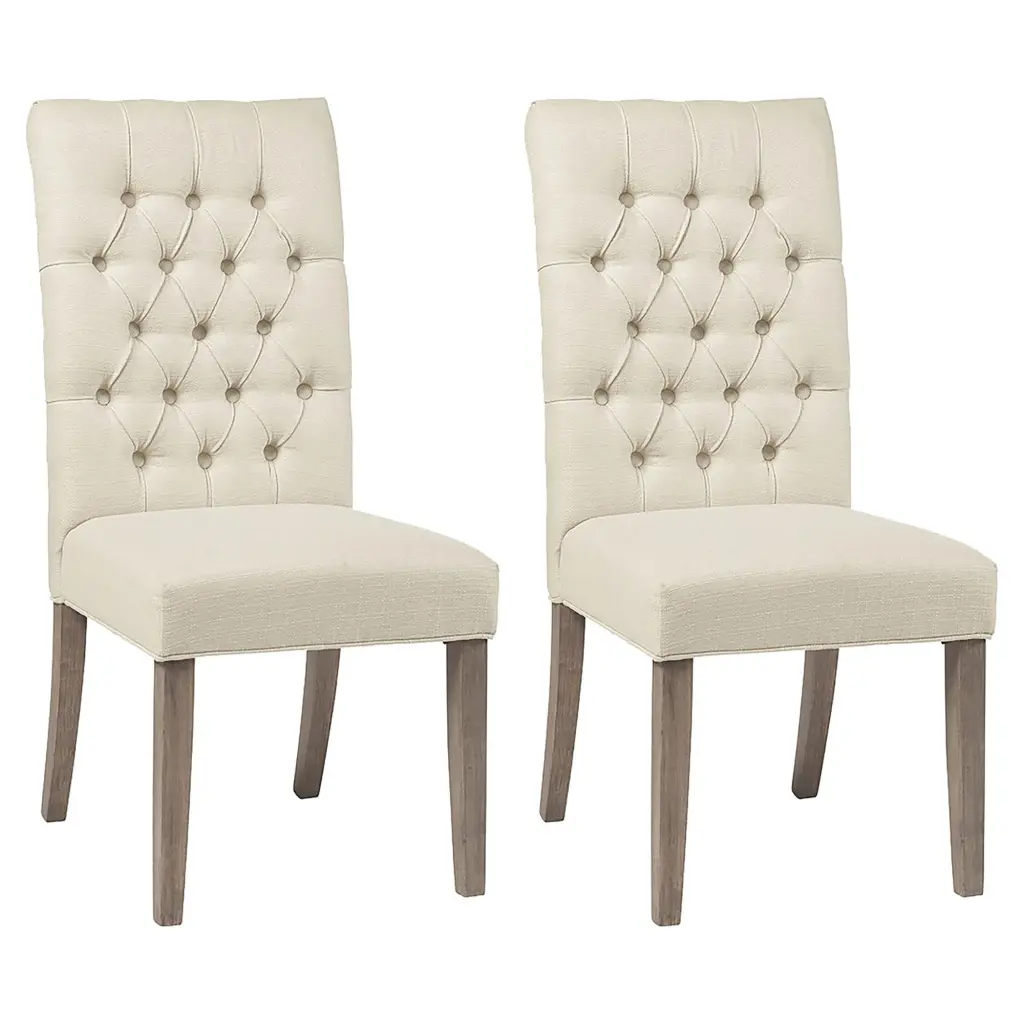 Oatmeal and Vineyard Oak Tufted Back Parson Chairs Set 2 Beige furniture max