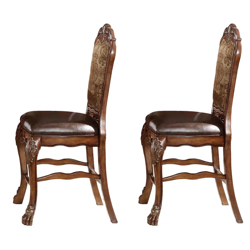 Set 2 Beige And Cherry Oak Vintage Counter Height Dining Chairs furniture max