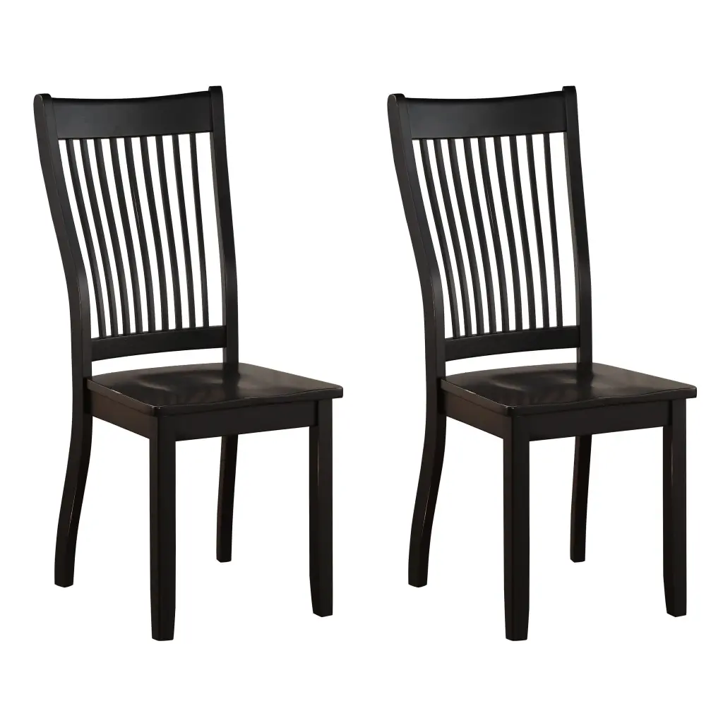 Set 2 Black Side Chairs Slatted Backrest Solid Black Dining Chairs furniture max