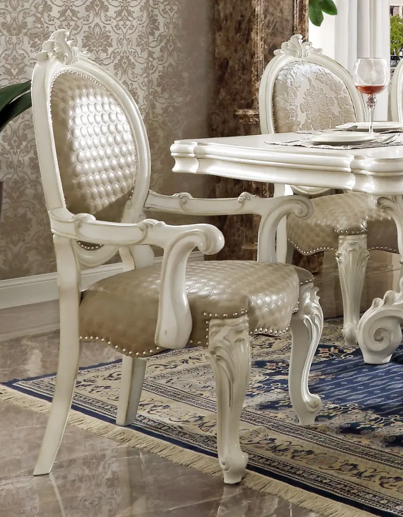 Set 2 Taupe and Bone White Arm Chairs Trim Dining Room furniture max