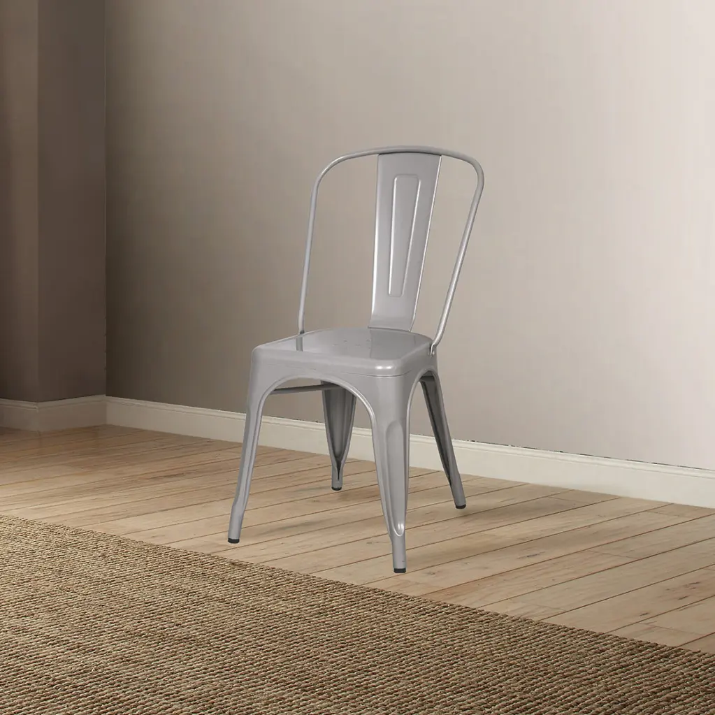 Shiny Metal Stackable Side Chair Set 2 Dining Room furniture max