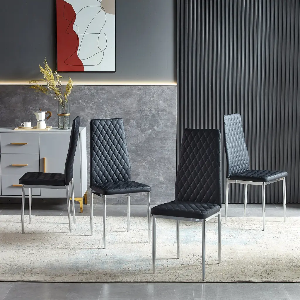 Black Modern Dining Chair Chrome Metallic Pipe Diamond Base future furniture