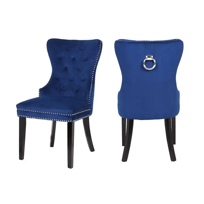 Erica 2 Piece Timber Legs Dining Chair Velvet Material Blue Finish galaxy home furnishings
