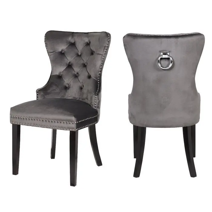 Erica 2 Piece Wood Legs Dining Chair Velvet Upholstery Dark Finish galaxy home furnishings