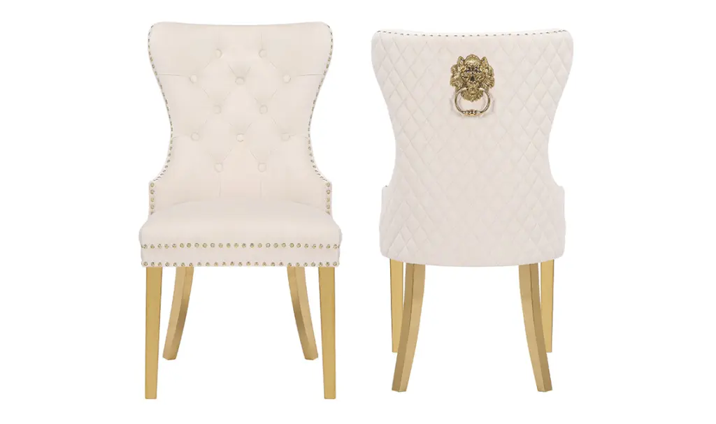Simba Gold 2 Piece Dining Chair Set Velvet Fabric Beige galaxy home furnishings