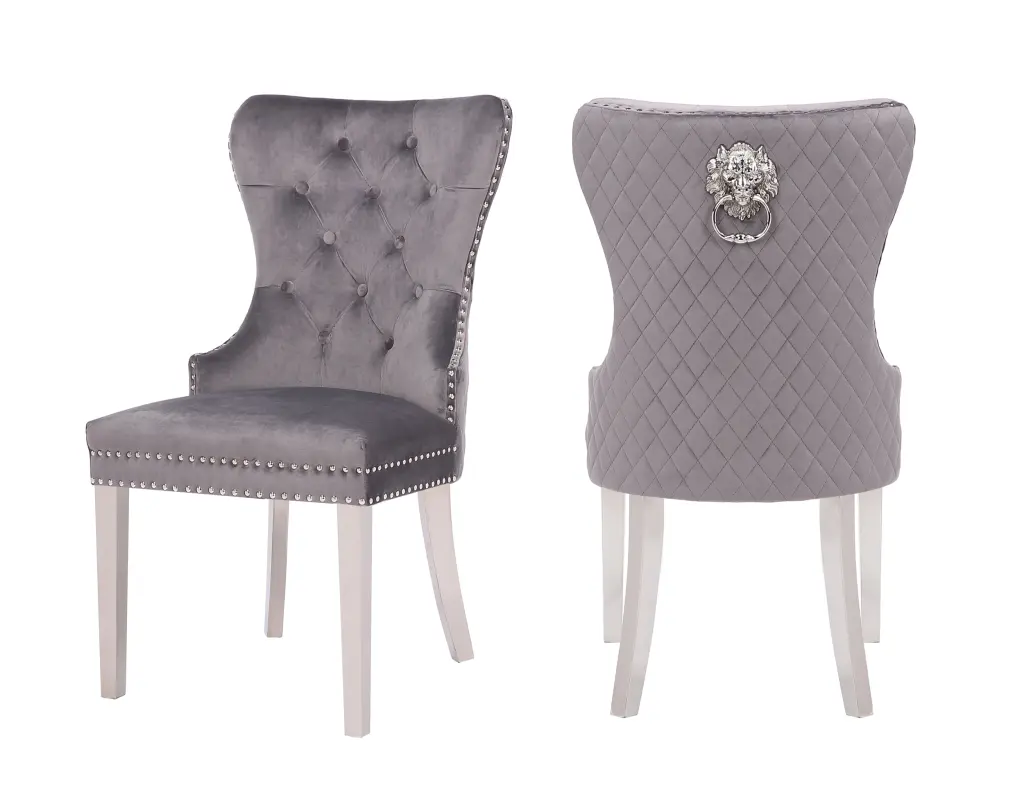 Simba Stainless Steel 2 Piece Chair Set Dark Velvet Upholstery galaxy home furnishings