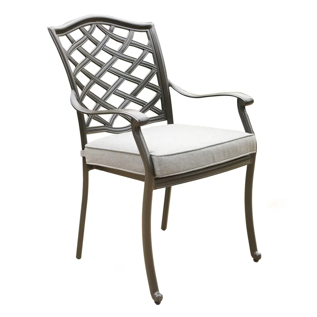 Outdoor Patio Light Metal Dining Arm Chair Cushion Set 2 Cast Aluminum gathercraft