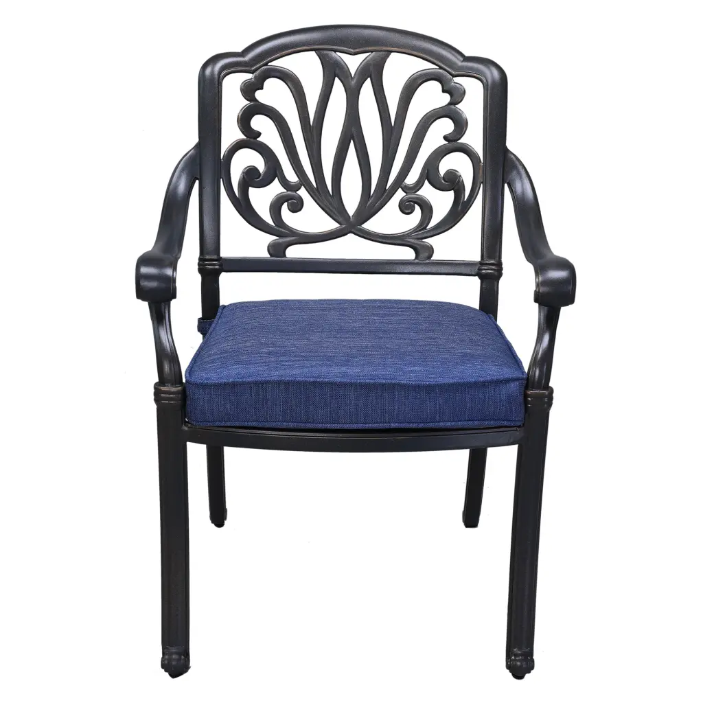 Patio Outdoor Light Metal Dining Armchair Cushion Set 2 Navy Blue gathercraft