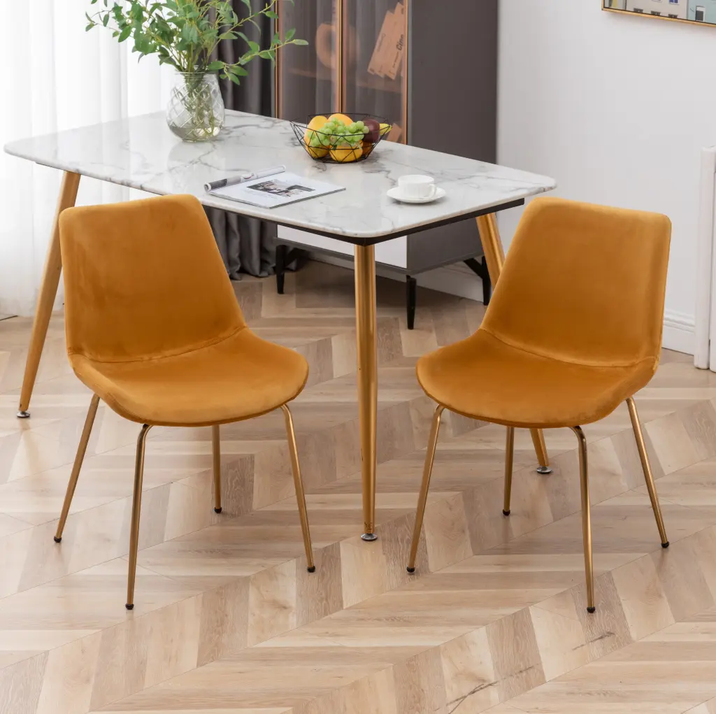 Aufurr Modern Velvet Dining Chair Set 2 Precious Metal Frame hz