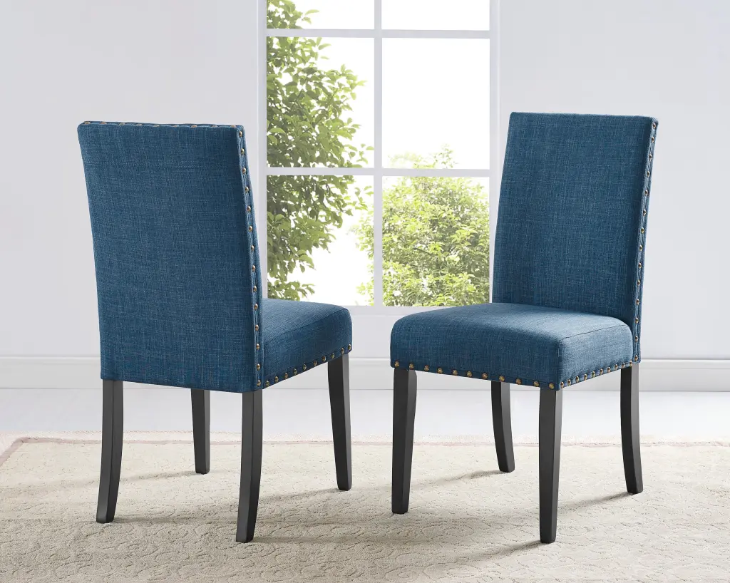 Biony Dining Chairs Trim Set 2 Blue Polyester Upholstery hz