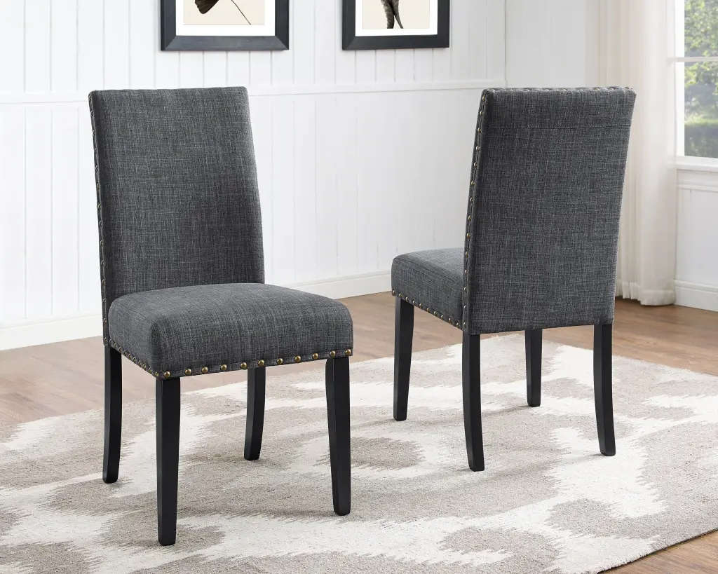 Biony Dining Chairs Trim Set 2 Gray Polyester Upholstered hz