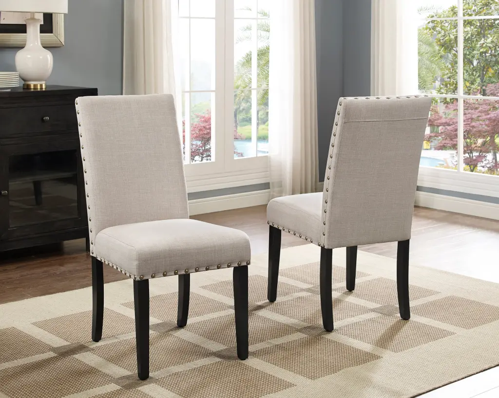 Biony Dining Chairs Trim Set 2 Tan Polyester hz