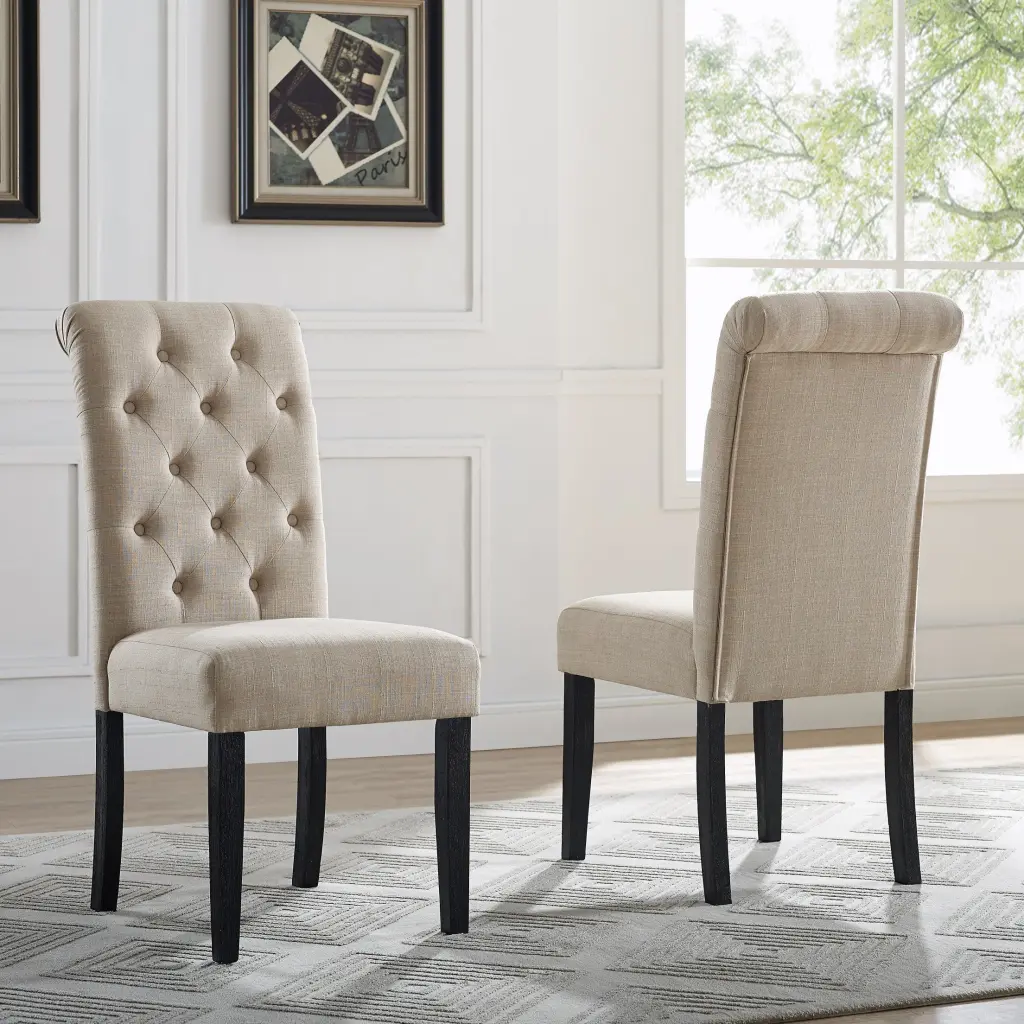 Leviton Solid Timber Tufted Dining Chair Set 2 Tan Polyester hz