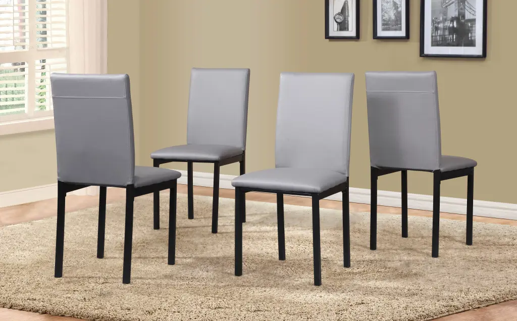 Noyes Faux Leather Seat Metal Frame Dining Chairs Set 4 Gray Modern Chairs hz