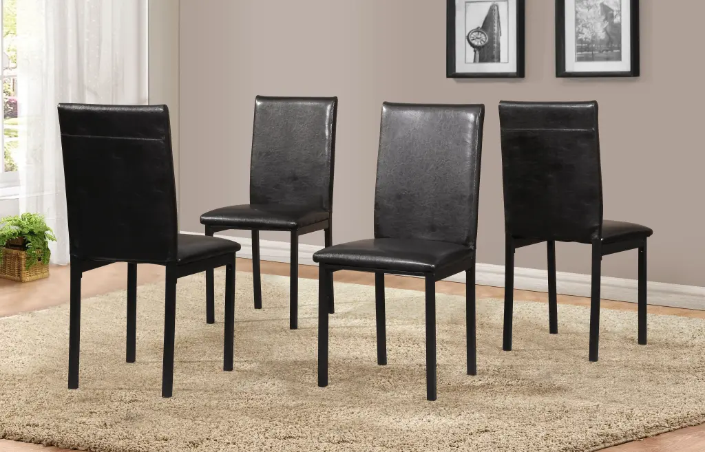 Noyes Faux Leather Seat Metal Frame Dining Chairs Set 4 Black hz