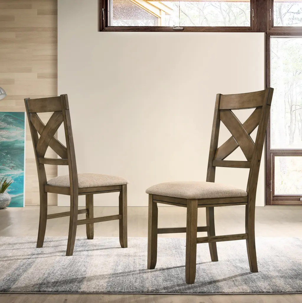 Raven Timber Material Upholstered Dining Chair Set 2 Brown Timber hz