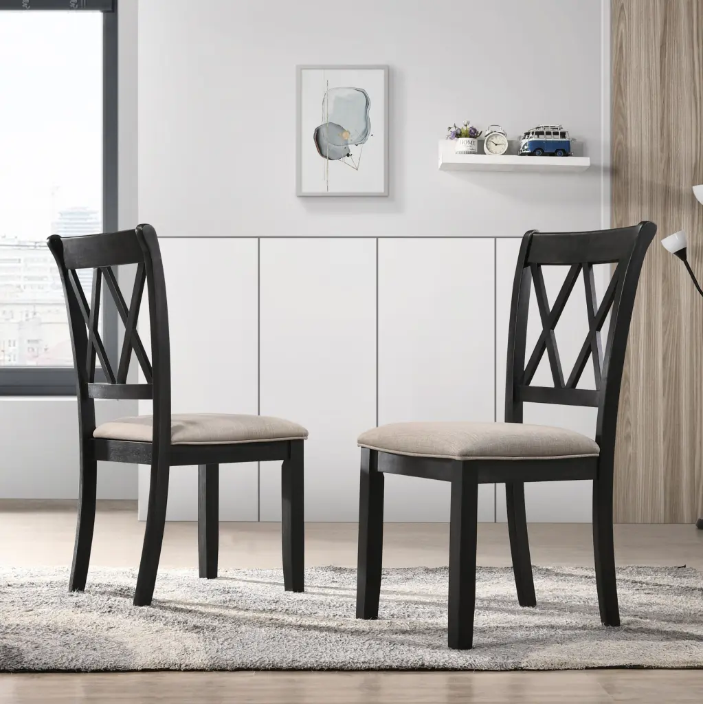 Windvale Upholstered Dining Chair Black Set 2 Black Wood hz