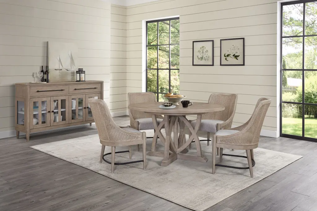 Cane Backed Host Chair Sand Colored Finish Set 2 Sand Solid Wood Frame ihomefurnishings