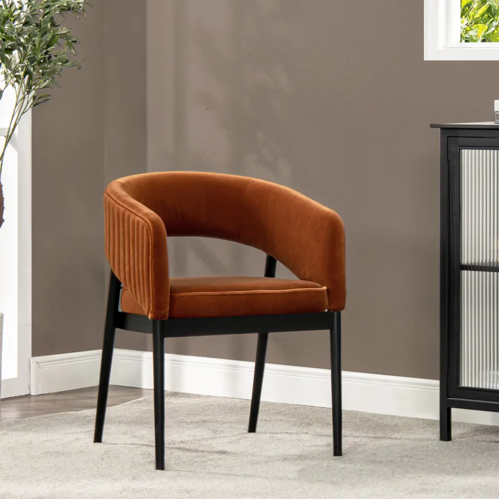 Mirah Modern Open Barrel Dining Chair Burnt Orange Velvet jennifer taylor home