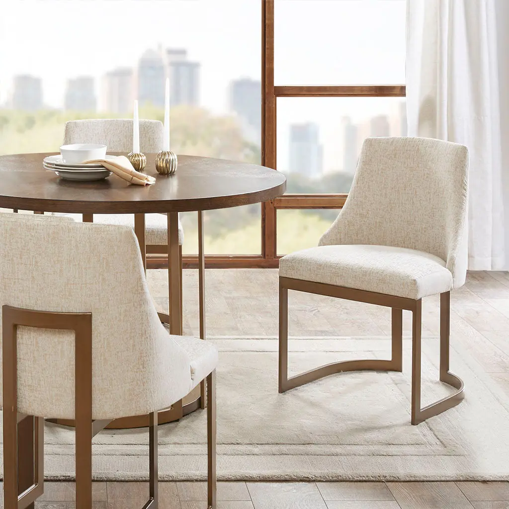 21 Inch Accent Dining Chairs Antique Metallic Frame Sled Legs Set 2 jla