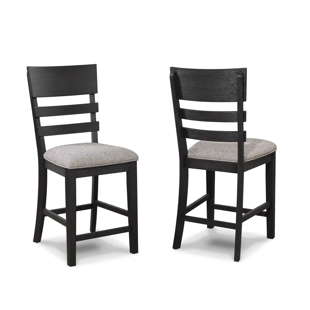 2Pc Black Gray Counter Height Chair Upholstered Seat Ladder Back kanepe