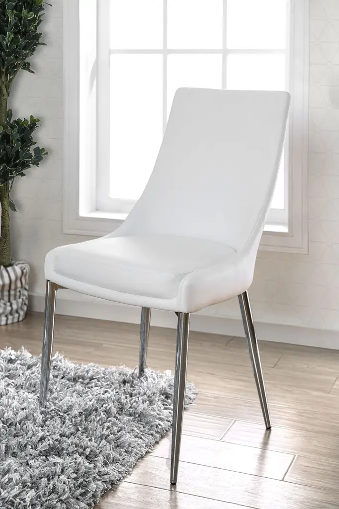 Contemporary Style Set 2Pcs Dining Chairs White Silver Finish Metallic kanepe