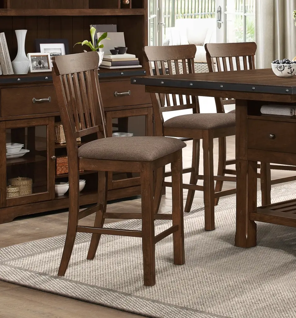 Dark Brown Wooden Counter Height Dining Chairs Set 2 Timeless Kitchen Stools kanepe