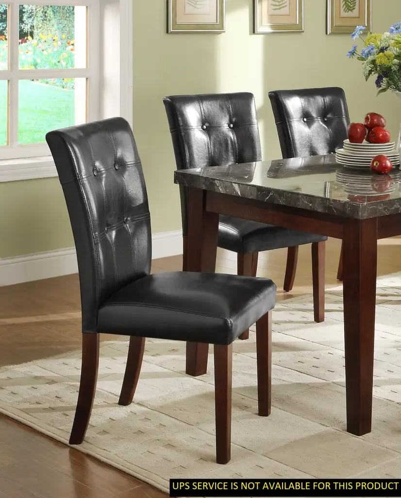Dark Cherry Finish Timber Dining Chairs Set 2 Faux Hide Upholstered Seats kanepe
