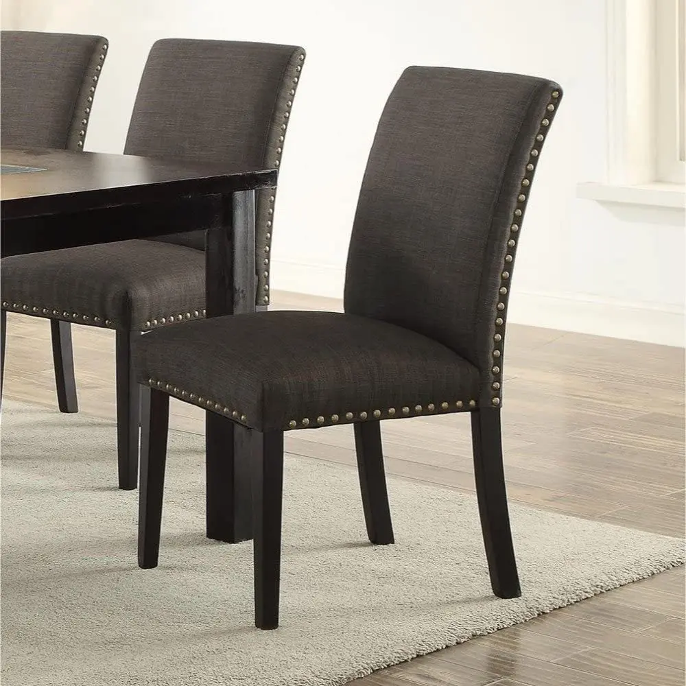 Dining Room Chairs Ash Black Polyfiber Nail Heads Parson Style Set 4 kanepe